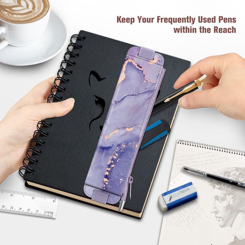 FINPAC 2-Pack Elastic Pencil Case for Notebook, Leather Pen Holder