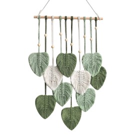 Macrame Wall Hanging Leaves, Bohemian Wall Hanging Woven Tapestry, Large Chic Woven Leaf Tassels Handmade Woven Wall Art for Bedroom Nursery Home, 15.7x31.5inch(Green)