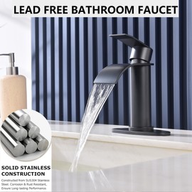 SLOUMKI Black Waterfall Bathroom Faucet Single Hole, Matte Black Single Handle Bathroom Sink Faucet with Pop Up Drain and Supply Hose, Black Bathroom Faucet for Sink 1 Hole