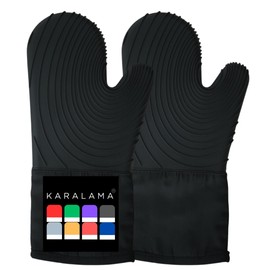 Silicone Oven Mitts Set, 2 Piece, Cooking Gloves for Grilling and Baking, Heat Resistant, BPA Free, Extra Long 13.5", Black