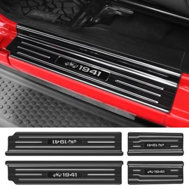 YOJOJOCO Door Sill Guards Compatible with Jeep Wrangler JL JLU 2018-2026 & Gladiator JT 2020-2025 2026 Accessories Stainless Steel Material Black Brushed Texture Front and Rear Door Sill Protector