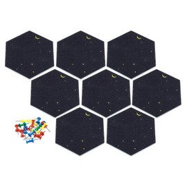 PATIKIL Hexagon Felt Board Tiles, 8 Pack Self Adhesive Mini Moon Wall Pin Bulletin Board with Push Pins for Photos Memos Home Office Decor, Dark Blue