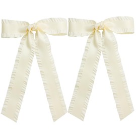 2PCS Hair Bows for Women Girls, Beige Bow for Hair Slides Metal Clips Cute Ruffled Edge Satin Ribbon Accessories for Toddlers Teens Kids