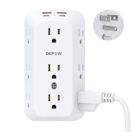 DEPOW 9-Outlet Extender & Power Splitter with Surge Protector (1050J), 4 USB Ports (2 USB-C), Multiple Outlet Wall Plug, 1875W/15A, 3-Side Design for Home Office - White