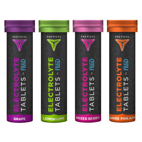 Fluid Tactical- Effervescent Hydration Tablets, Electrolyte Replacement & Dehydration Prevention, 4 Tubes (Variety)