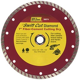 IVY Classic 38074 Swift Cut 7-Inch Dry and Wet Fiber-Cement Continuous Rim Diamond Blade with 7/8-5/8-Inch Diamond Arbor, 1/Card