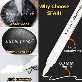 SFAIH White Paint Markers Pens - 4 Pack 0.7MM Fine Tip Acrylic White Permanent Markers for Rock Painting, Wood, Metal, Fabric, Plastic, Canvas, Glass, Ceramic, Diy Crafts, Drawing, Tire