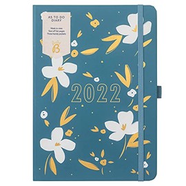 BusyB B - To Do Diary from January to December 2022 - Blue Flowers A5 Weekly View Appointment Calendar with Notes, Tear-Off Lists and Pockets