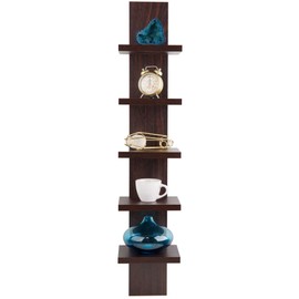 DANYA B 5 Tier Wall Shelf Unit Narrow, Dark Brown Walnut Finish - Vertical Column Shelf, Floating Storage, Home Decor Organizer, Tall Tower Design, Utility Shelving, Bedroom, Living Room