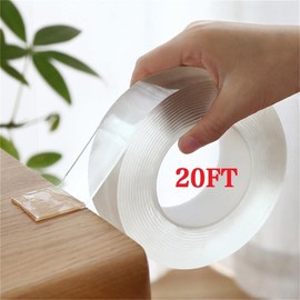 Double-Sided Tape Heavy-Duty Mounting Tape, Nano-Washable, Reusable Transparent Non-Marking Gel Tape, Removable Mounting Tape, Fixed Carpet, Cabinet, Metal, Tile and Industrial Tape (20feet)