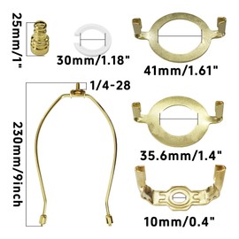 bociloy 2 Sets 9 Inch Lamp Shade Harp Holder Kit, Lamp Harp Frame with Finials, 3/8 Standard Saddle E14 E26 E27 Light Base UNO Fitter Adapter (Gold)