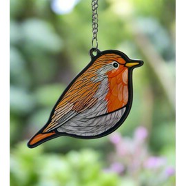 Image Industry Bobbin Robin Stained Glass Effect Suncatcher - Garden Gift - Robin Gift - Memorial Gift (9cm)