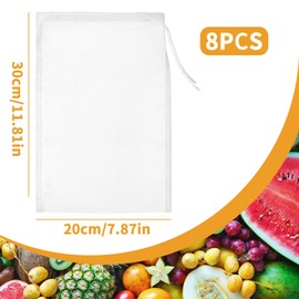 Pack of 8 Straining Cloth 20 x 30 cm Cheese Cloth Nut Milk Bag Nylon Cheesecloth Straining Cloth Straining Cloth Filter Cloth Nut Milk Bag Organic Washable with Drawstring Finely Woven Filter Bag