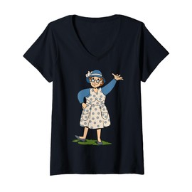 Womens Cheerful Cartoon Character Waving For Children V-Neck T-Shirt