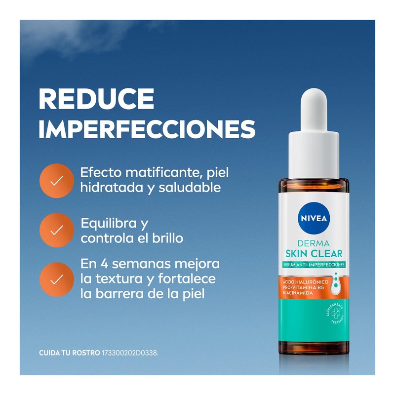 NIVEA Derma Skin Clear Serum Anti-Imperfecciones 30ml Ácido Hialurónico, Pro-Vitamina