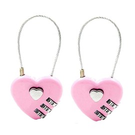 2Pcs Pink Combination Lock, 3 Digit Heart Shaped Wire Rope Padlock for School Gym Locker, Sports Locker, Fence, Toolbox, Case, Hasp Storage Combination Padlocks