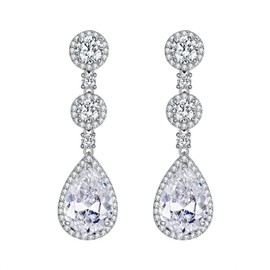 EVER FAITH® 925 Sterling Silver Bling Prong CZ Teardrop Bride Engagement Earrings N06427-1