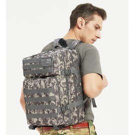LIMHOO 45L Military Tactical Backpacks For Men Women Molle Bag 3 Day Assault Pack Hiking Rucksack with USA Flag Patch (Acu Camo)