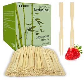 LOCIUN 500 Pieces Bamboo Appetizer Forks & Toothpicks | 3.5-Inch Mini Bamboo Forks for Appetizers, Cocktails, Fruits, Charcuterie | Wooden Party Picks Accessories