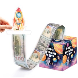 Outer Space Birthday Money Box for Cash Pull, Happy Birthday Boxes Gifts for Money Pull Out Card, 50Pcs Transparent Bags