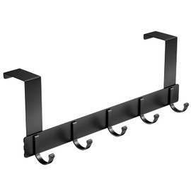 Newaner Door Coat Rack with 5 Hooks, Coat Hooks for Door No Drilling Door Hooks for Kitchen, Bathroom, Living Room and Hallway (Black)