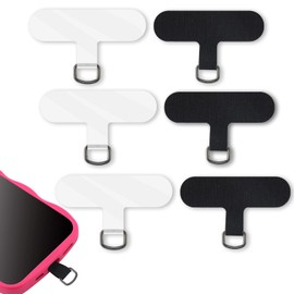 6pcs Phone Tether Tab, Multifuctional Cell Phone Lanyard Patch Tether Tabs for Phone Reusable Phone Lanyard Attachment for Phone Strap, Prevent Lose (Black, Transparent)