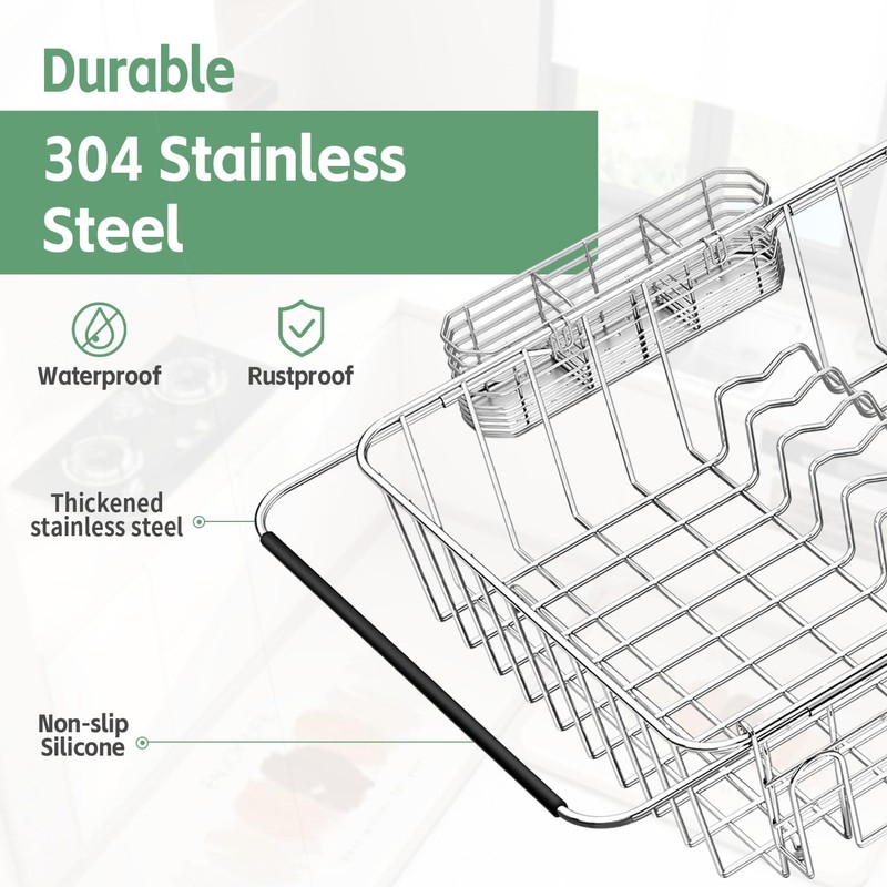 Fanbsy Dish Drying Rack in Sink, Extendable Stainless Steel Dish