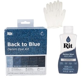 Rit Dye Back to Blue Bundle – Includes Standard Back to Blue Kit + 8 oz. Denim Blue Rit Dye Liquid & Additional Plastic Gloves