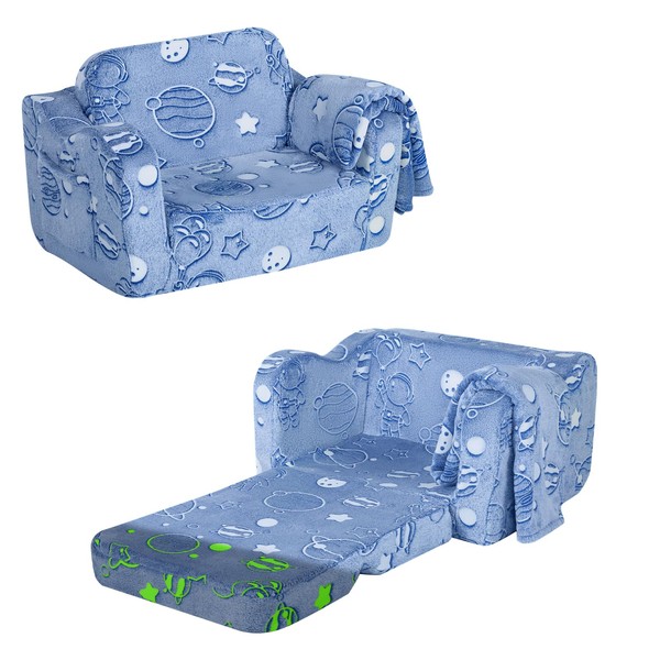 MeMoreCool Toddler Fold-Out Chair for Girls Boys, Glow-in-The-Dark Folding Baby