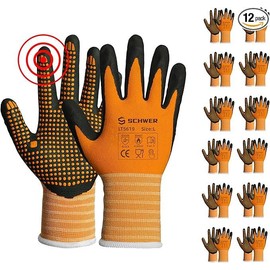Schwer 12 Pairs LT5619 Work Gloves MicroFoam Nitrile Coated, ANSI A1 Cut Resistant Working Gloves with Grip, Micro Dot Palm, Touchscreen Capable, for Automotive Electronic Assembly, guantes para trabajo:_3 Pairs_Small