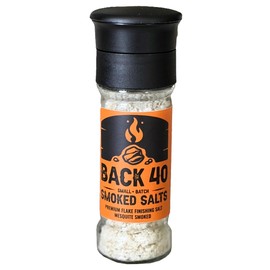 Back 40 Salts mesquite smoked salt for cooking with steak, vegetables, pork or fish.
