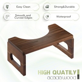 BLUEWEST Foldable Poop Stool, Acacia Wood Toilet Stool for Potty Training, 7 Inch Collapsible Bathroom Aid, Folding Non-Slip Squat Platform for Adults (Walnut, 16.9''L x 8.7''W x 7.1''H)