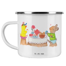 Mr. & Mrs. Panda Camping Emaille Tasse Ostern Frühstück - Ostergeschenke, Osterdeko, Geschenk, Geschenke zu Ostern, Edelstahl Trinkbecher,