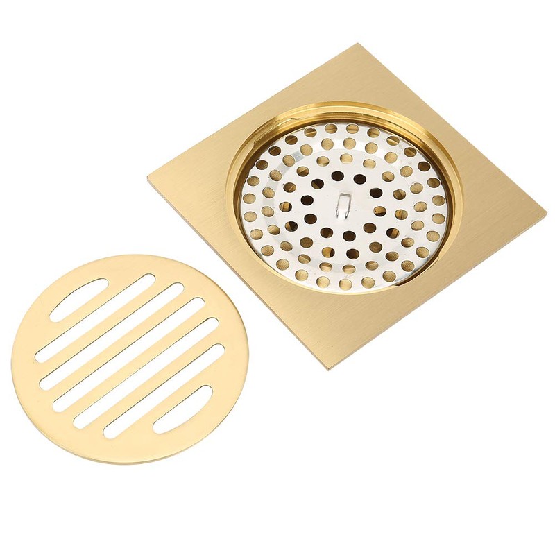 QANYEGN Gold Bathroom Drain, Copper Shower Floor Drain, Brass Shower