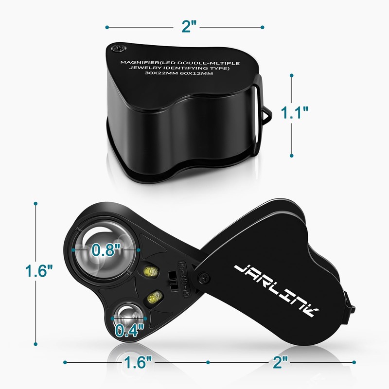 JARLINK 30X 60X Illuminated Jewelers Loupe Magnifier, Foldable Jewelry Magnifier