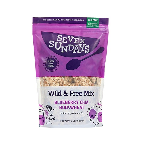 Seven Sundays Wild & Free Blueberry Chia Buckwheat Muesli Cereal {32oz Eco Pack, 1 Count} | Gluten Free | Non GMO | No Refined Sugar