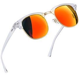 Joopin Trendy Mirrored Orange Red Polarized Sunglasses for Men Women, UV Protection Semi-Rimless Driving Sun Glasses, Clear Half Frame Mens Womens Sunglasses