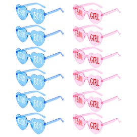 Geopty - anteojos de sol para revelar género, 12 unidades, color azul y rosa, diseño de corazón a granel, para niño o niña, para decoración de fiesta, Blue Pink/Font a, M
