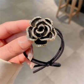 Rhinestone Camellia Flower Hair Ties Rope Flower Holders Hair Scrunchies for Thick and Thin Hair Girl Head Thick Ring Bow Accessories for Women