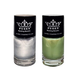 PUEEN Rocking Metallic Nail Art Stamping Polish Most Wanted Color Collection - (601 - Silver Dust + 603 - Golden Delicious) 12ml Each - BH000871