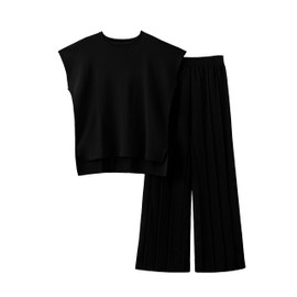 Zaxqunty 2 Piece Outfits for Women Sweater Sets Knit Vest Tops Elastic Waisted Pants(1-Black-S)