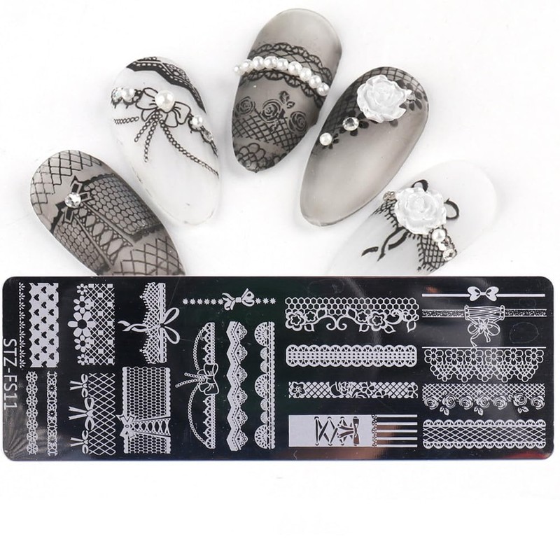 3 Pcs Stripe Houndstooth Lace Stamping Plate Nail Stamp Nail