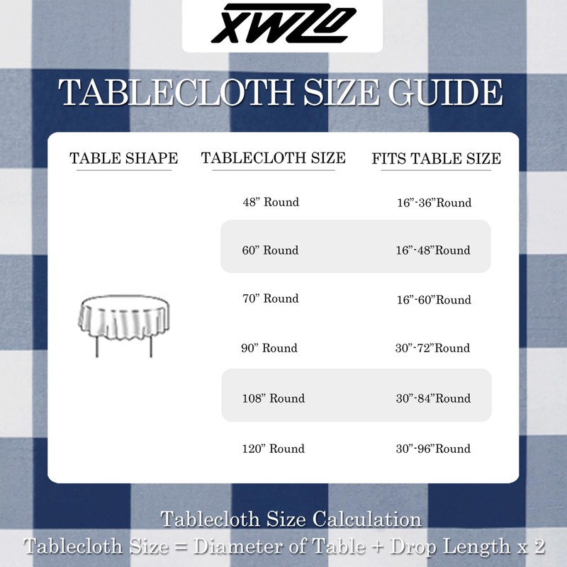 XWZO Checkered 70 Inch Round Tablecloth - Waterproof and Dustproof
