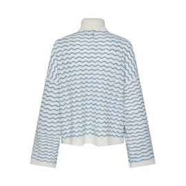 PIECES Women's Pcjoyce LS Oversize Roll Neck Knit BC Pullover, Cloud Dancer/Pattern: French Blue