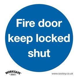 Mandatory Safety Sign - Fire Door Keep Locked Shut - Rigid Plastic - Pack of 10