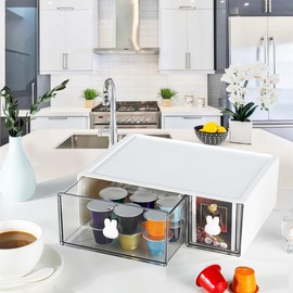 BAIEUEJO Tea Organiser, Stackable Tea Box, Tea Box for Storage Tea Bags, Coffee, Straw etc., Plastic Storage Box, Kitchen Organiser for Kitchen/Bathroom/Dressing Room/Study etc. (1, White-2drs)