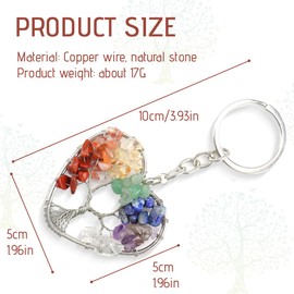 JEYORZY Tree of Life Keyring, Heart Shape 7 Chakra Healing Crystal Tree of Life Key Ring Gemstone Lucky Pendant Key Chain Women as Gift
