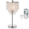 Touch Control Crystal Table Lamp with USB C+A Charging Ports,