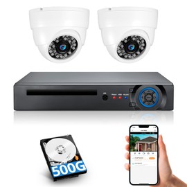 Fuers 8CH H.265+ Surveillance Security Camera System with AI Human Detection, 2 x 2592TVL 5MP Wired Dome Cameras for Indoor Use, 500G Hard Drive Included,Email Alert,Mobile APP & PC Remote