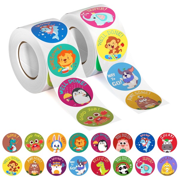 1000 Motivational Stickers for Kids - 1 Inch Animal Reward